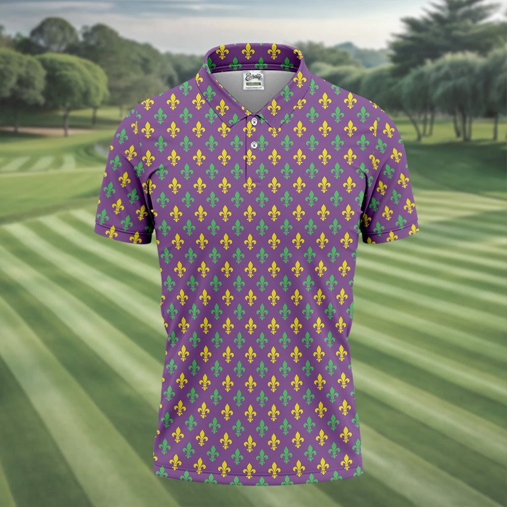 Mardi Gras Theme Green Purple Gold Fleur De Lis Pattern Golf Tops For Men, Golf Gift For Men