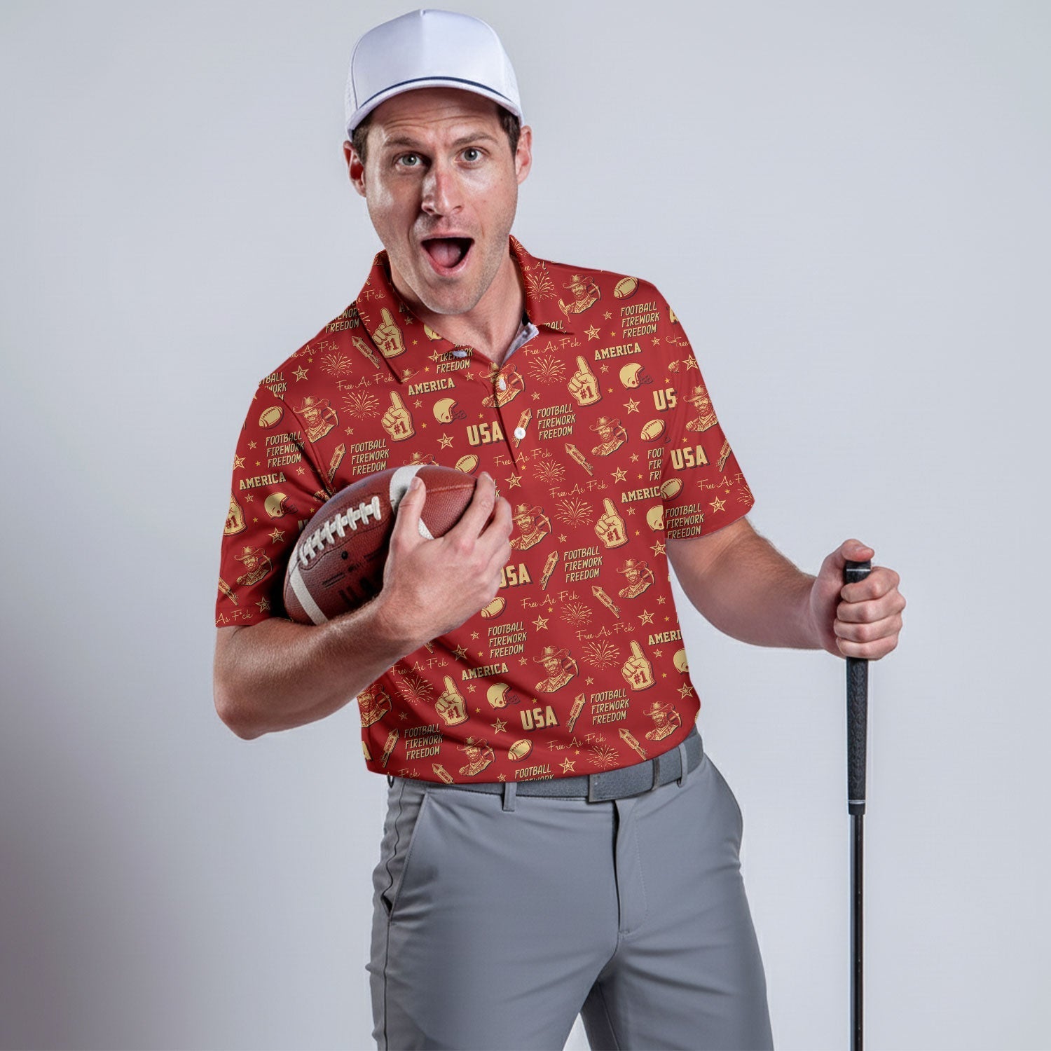 Cowboy Football American Patriotism Red And Gold Sport Polo, American Football League Gift Ideas For Football Fans