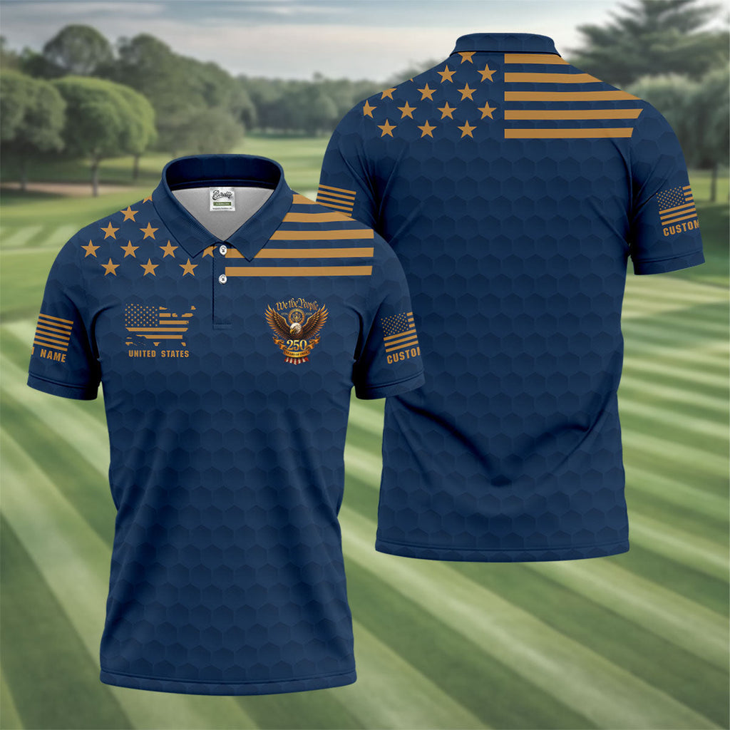 Navy Veteran We The People 250 Years Of Free 4th Of July Golf Shirt, Golf Shirts For Men