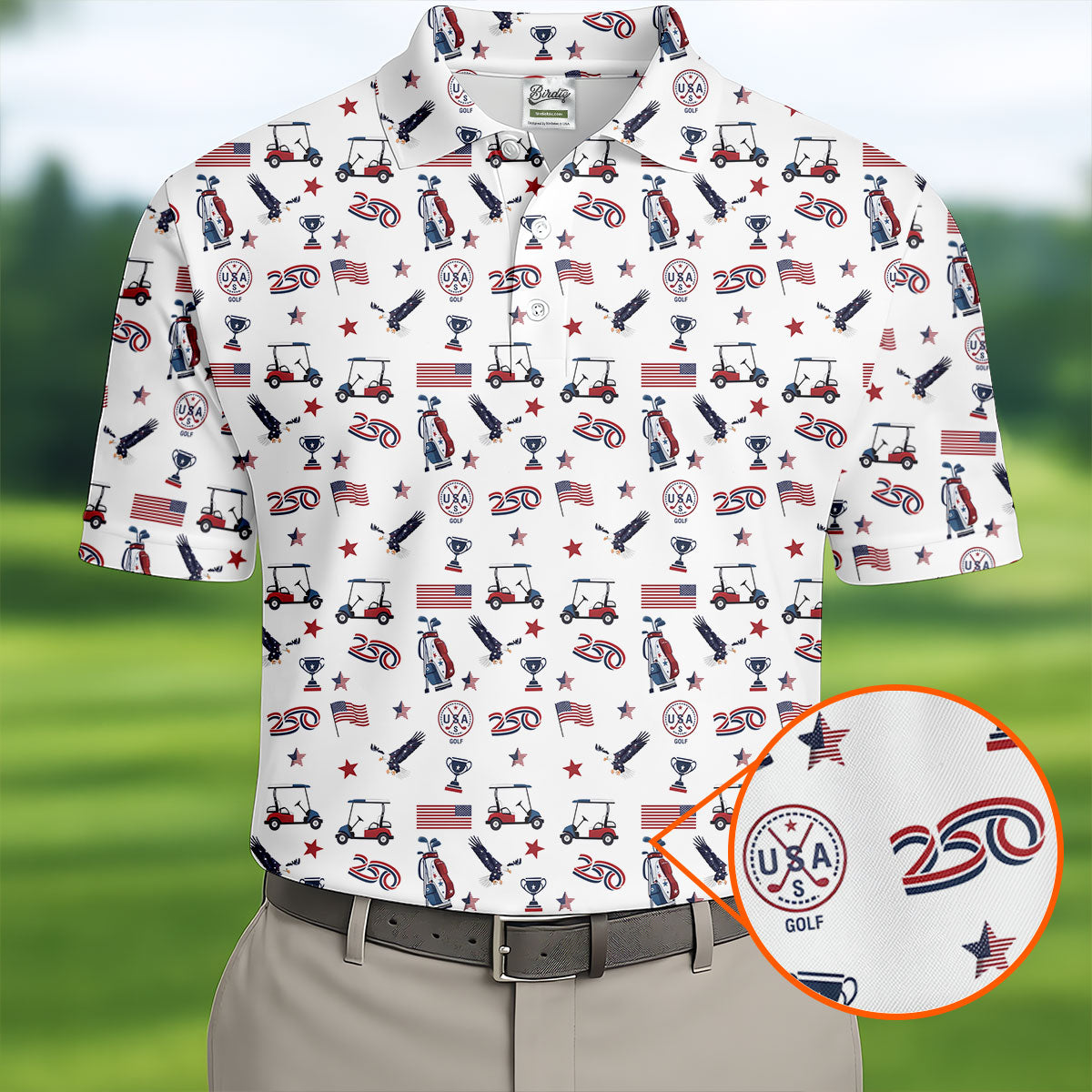 250 Years Golf Pattern Patriotic Golf Shirt, Golf Tops For Men, 4th Of July Golf Shirts For Men