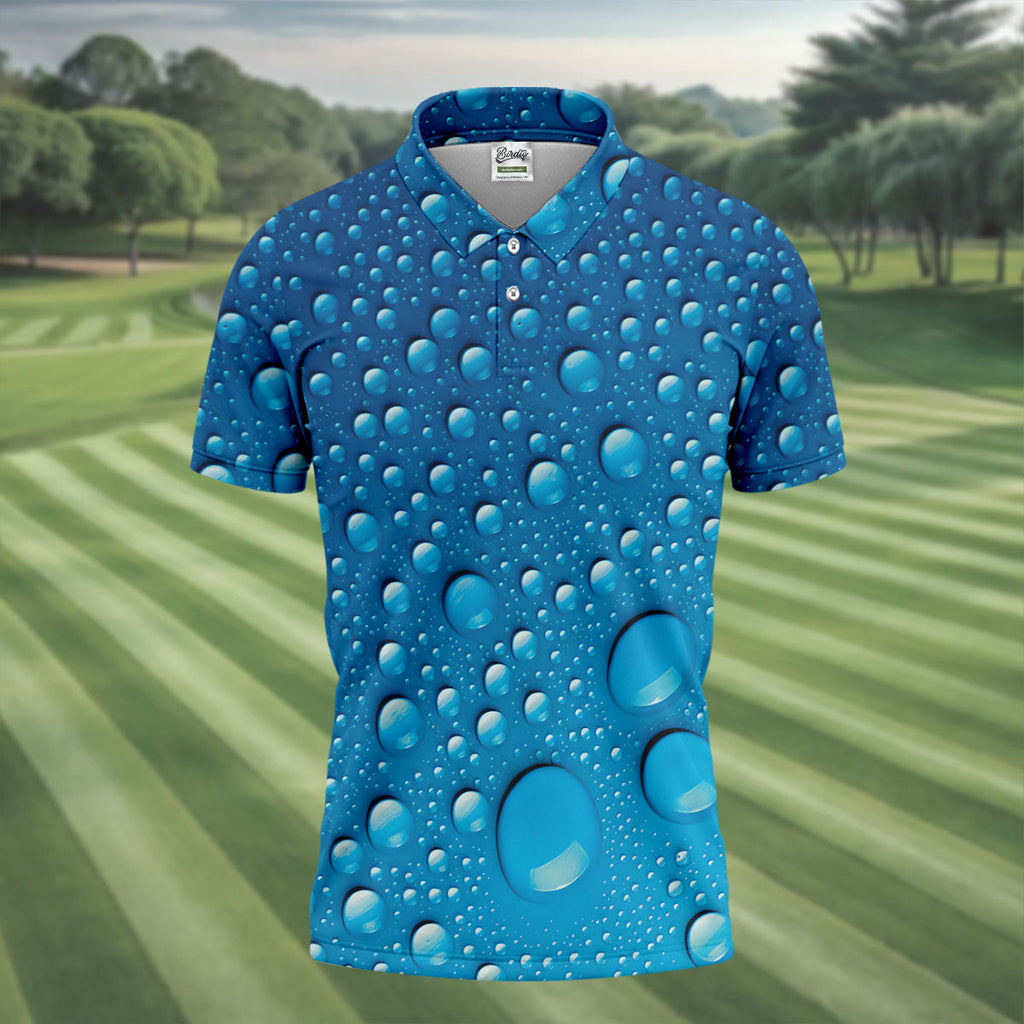 Rain Drops Blue Golf Shirt, Golf Tops For Men, Golf Shirts For Men, Polo Shirts For Men