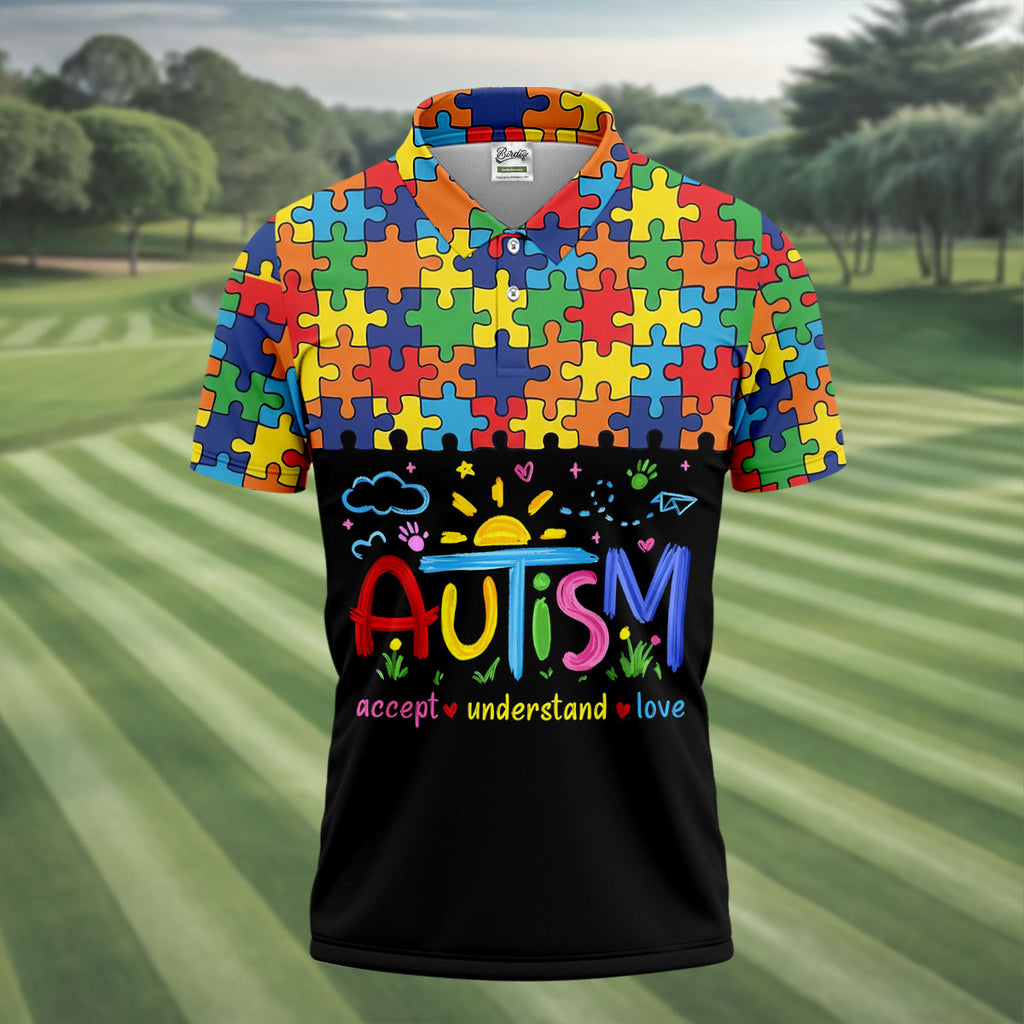 Awareness Accept Understand Love Colorful Puzzle Golf Shirt, Polo Shirts For Men, Golf Shirts For Men