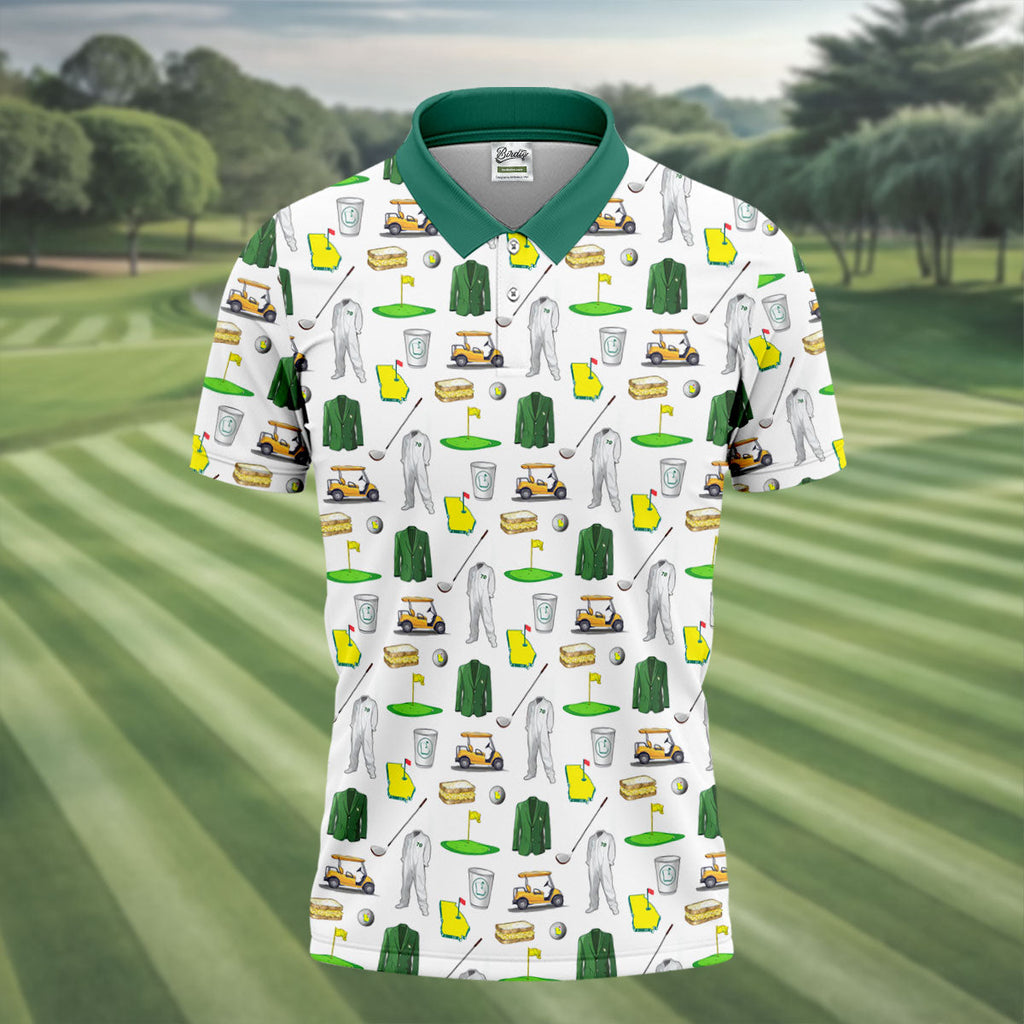 Golf Tournament Augusta Golf Seamless Pattern Performance Golf Shirt, Golf Tops For Men, Golf Shirts For Men