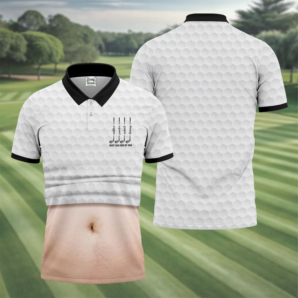 Best Dad Bod By Par White Men's Funny Golf Polo Shirts, Father's Day Golf Shirt, Golf Gift For Dad