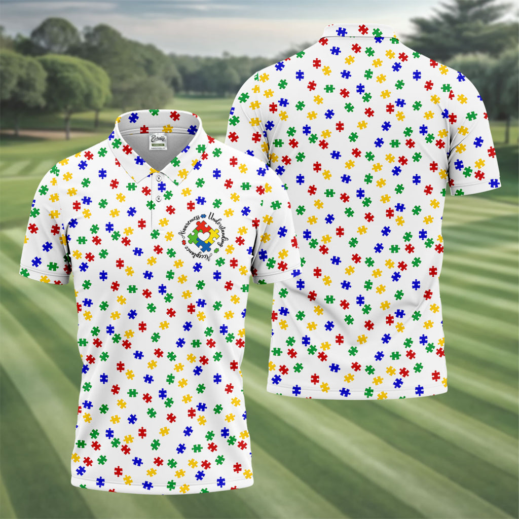 Awareness Understanding Acceptance Autism Puzzle Men's Polo ShirtAutism Awareness Shirt, Golf Shirts For Men