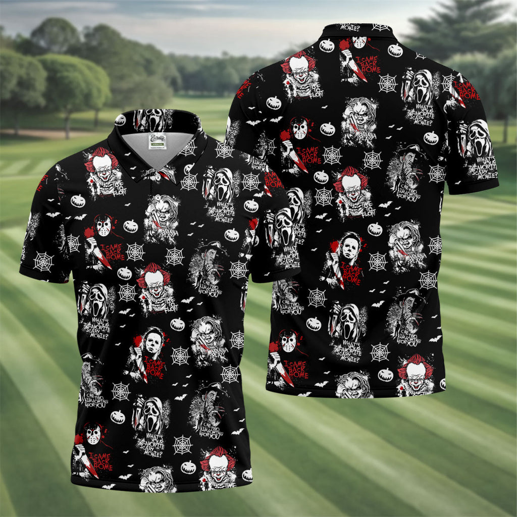 Funny Horror Character Men's Golf Polo ShirtScary Movie Shirt, Fun Golf Polo ShirtHalloween Gift