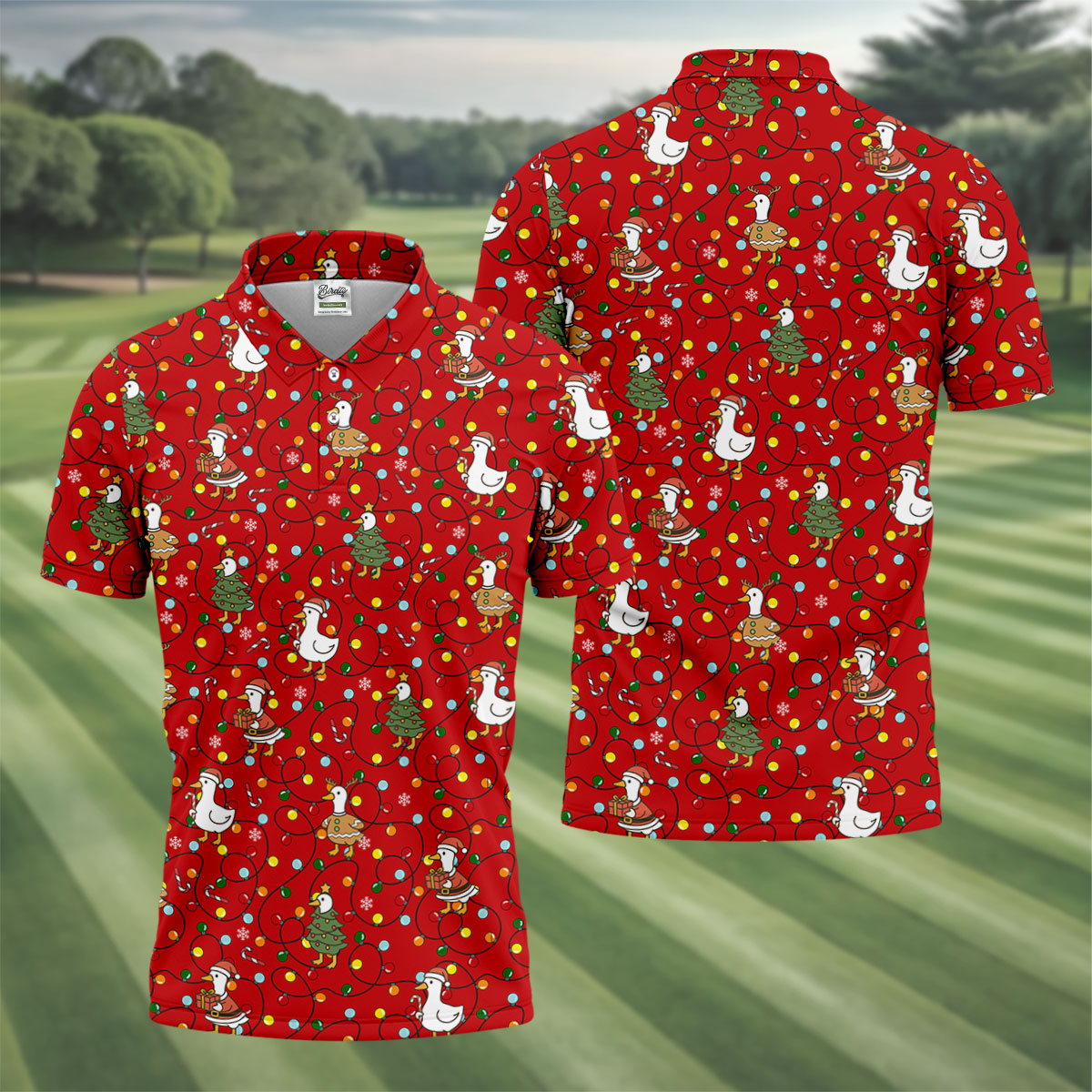Funny Duck Merry Xmas Red Golf Shirts, Gifts For Golf Lovers, Polo Shirts For Men, Golfing Apparel