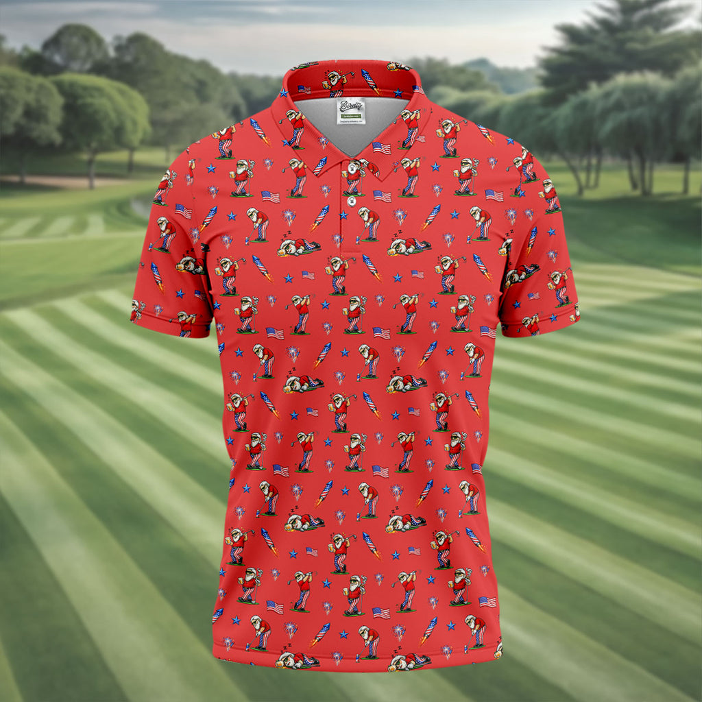 4th Of July Funny Man Golf And Beer Red Golf Shirt, Patriotic Golf Shirt, 250th Anniversary Golf Shirts For Men