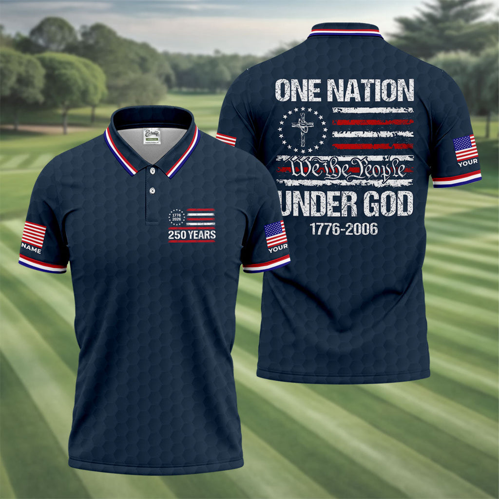 One Nation Under God We The People Navy Golf Shirt, 250 Years 4th Of July Golf Shirts For Men