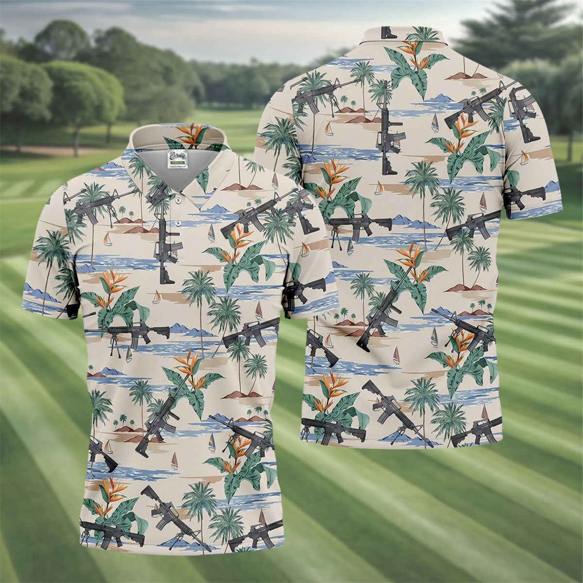 Hawaiian Palm Tree With Army Theme Golf Shirts For Men, Polo Shirts For Men, Golfing Apparel
