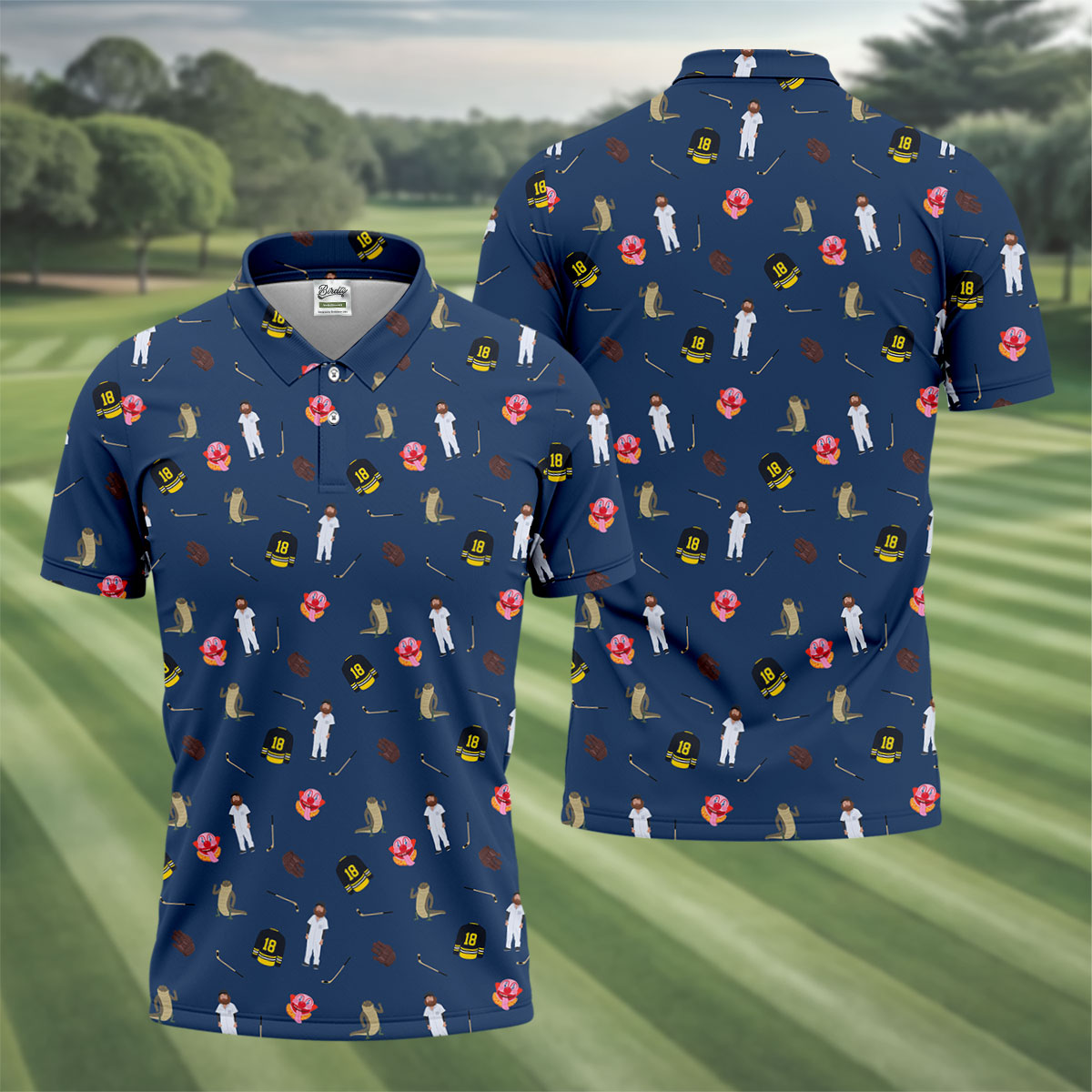 Sport Movie Character Funny Aligator Clown Head Navy Golf Shirt, Men's Funny Golf Shirts, Golf Shirts For Men