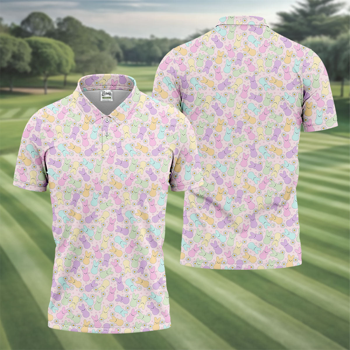 Easter Bunny Seamless Pattern Golf Shirts For Men, Men's Funny Golf Shirts, Cute Golf Outfit, Polo Shirts For Men