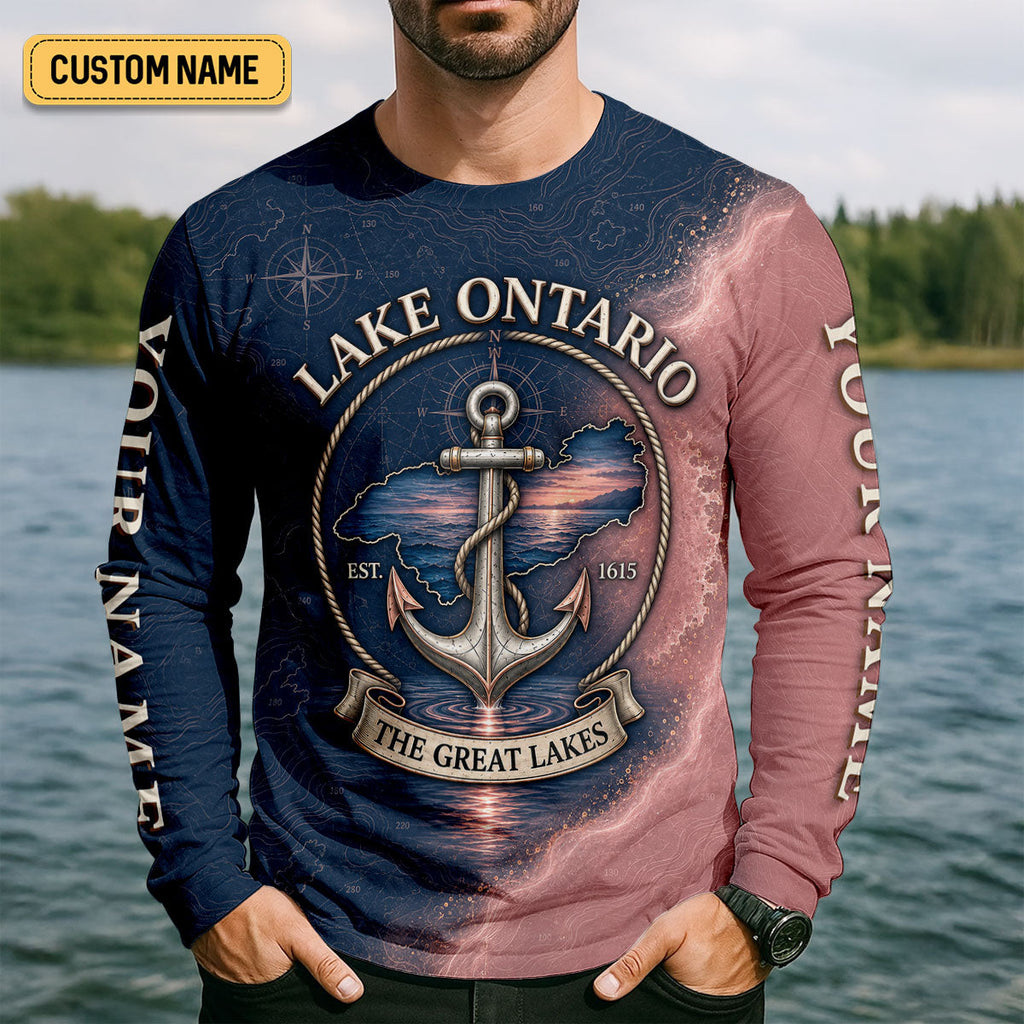 Lake Ontario Great Lakes Fishing UPF Shirt, Long Sleeve Fishing Shirt, Mens Fishing Shirts
