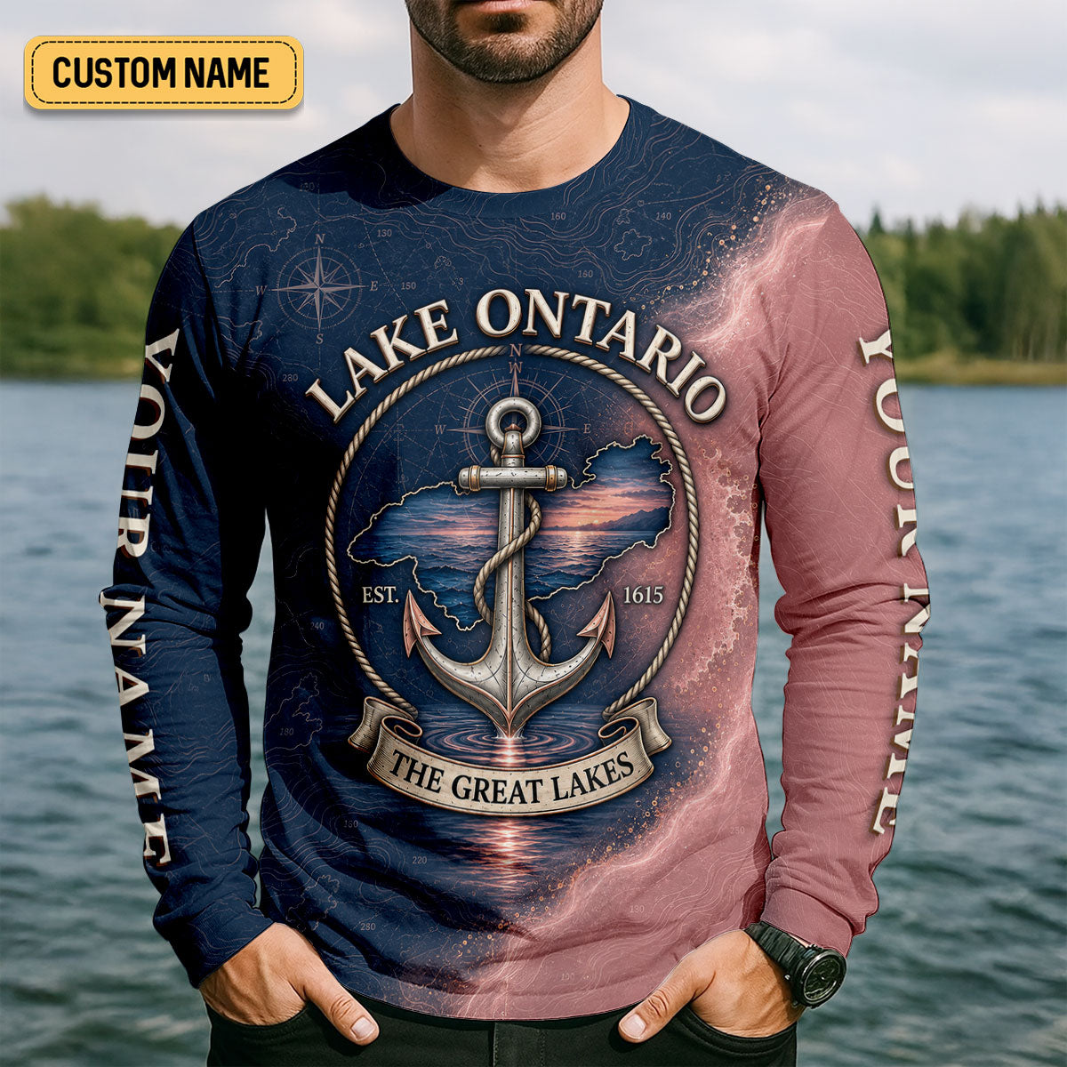 Lake Ontario Great Lakes Fishing UPF Shirt, Long Sleeve Fishing Shirt, Mens Fishing Shirts