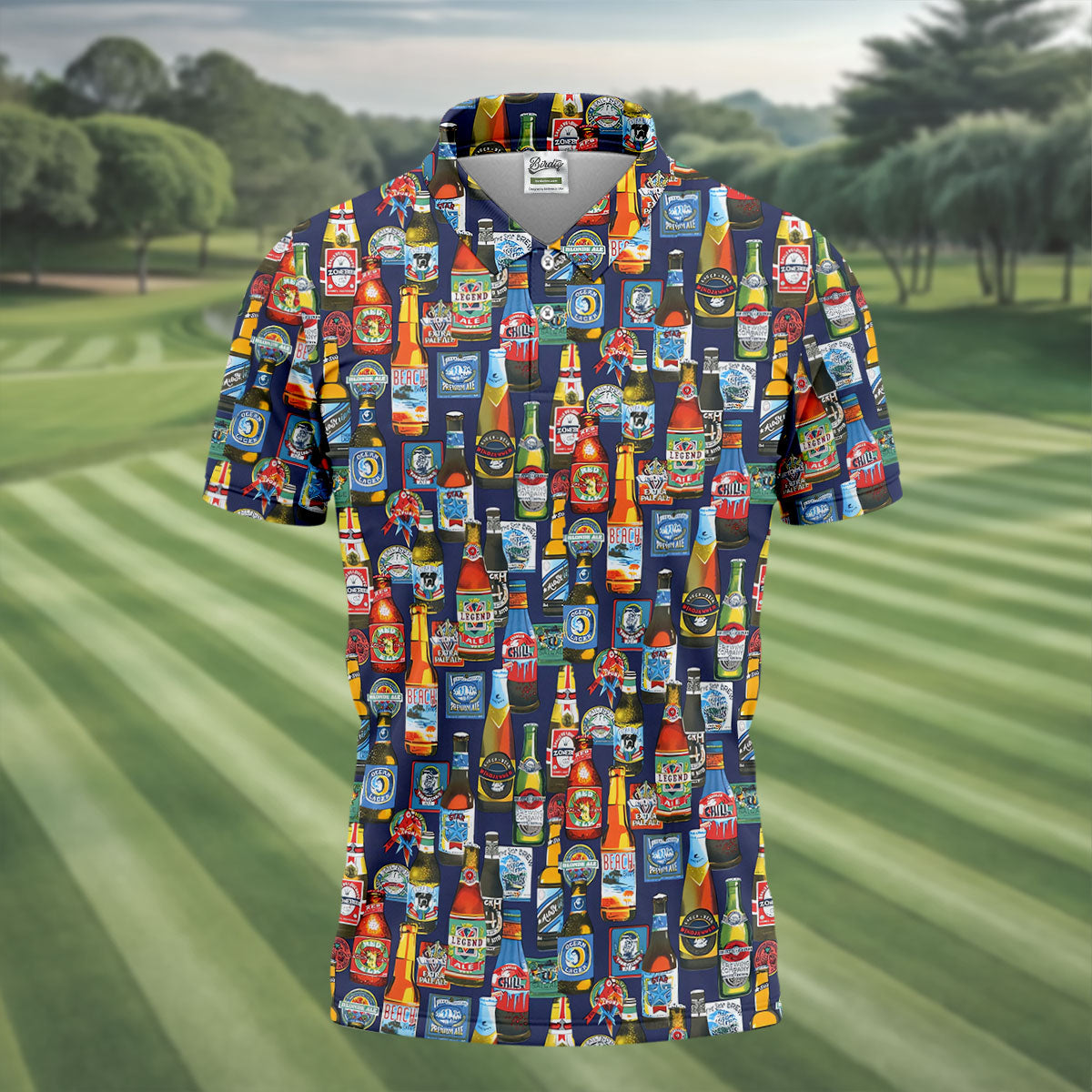 Beer Bottle Labels Navy Golf Shirt, Men's Funny Golf Shirts, Golf Tops For Men, Golf Shirts For Men