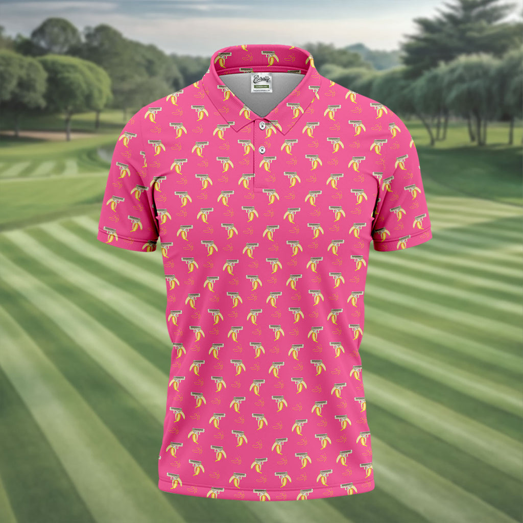 Funny Banana Hot Pink Golf Shirt, Golf Tops For Men, Golf Shirts For Men, Polo Shirts For Men