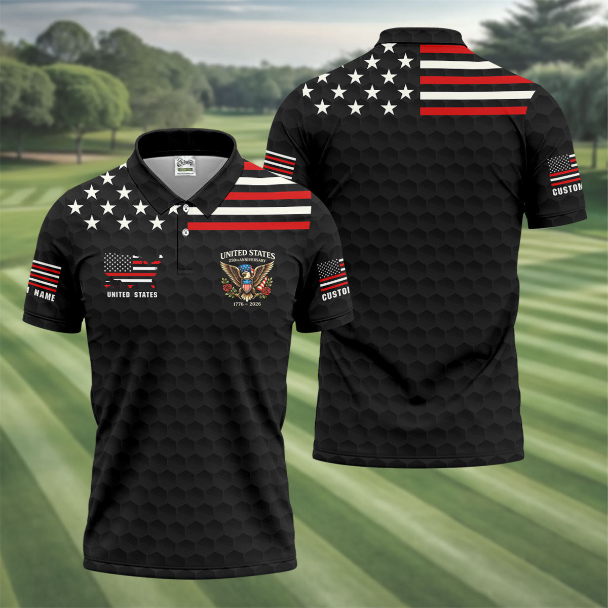 250th Anniversary Bald Eagle And Roses Black Golf Shirt, Patriotic 4th Of July Golf Shirts For Men