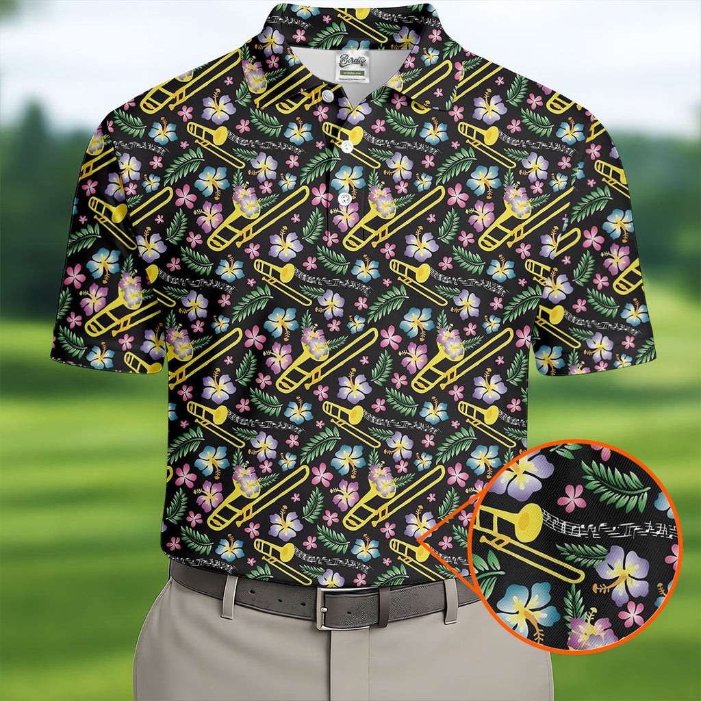 Trombones Floral Tropical Vibe Golf Tops For Men, Polo Shirts For Men, Golf Shirts For Men