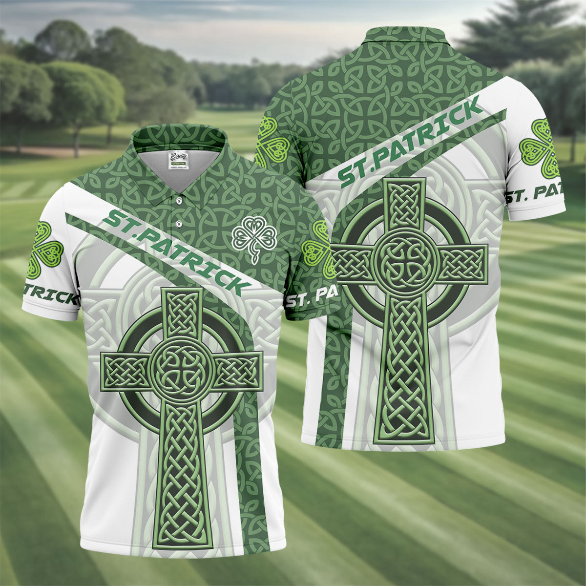 St Patrick's Day Celtic Knotwork Pattern Shamrock Golf Shirt, Polo Shirts For Men, Golf Shirts For Men