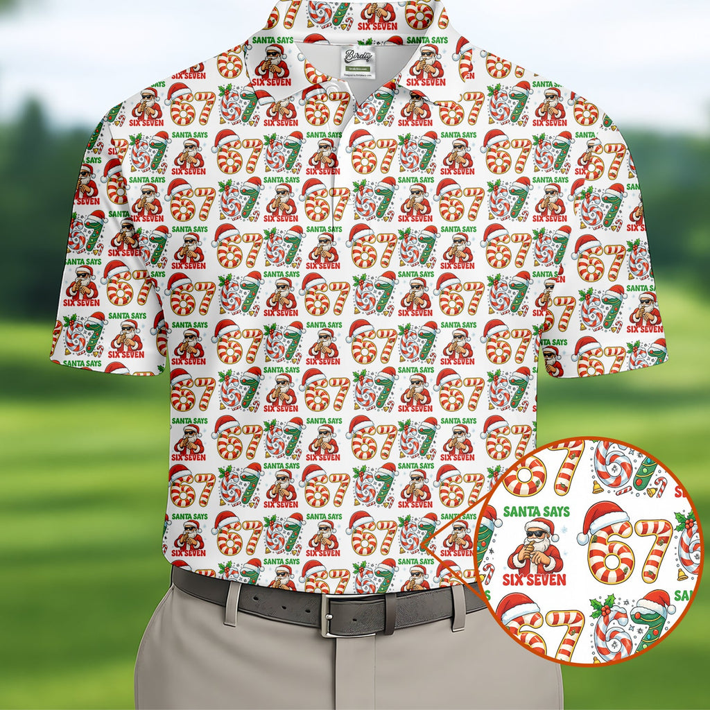 Santa Says Six Seven Funny Christmas Golf Shirt For Men, Christmas Golf Tops, Men Golf Apparel