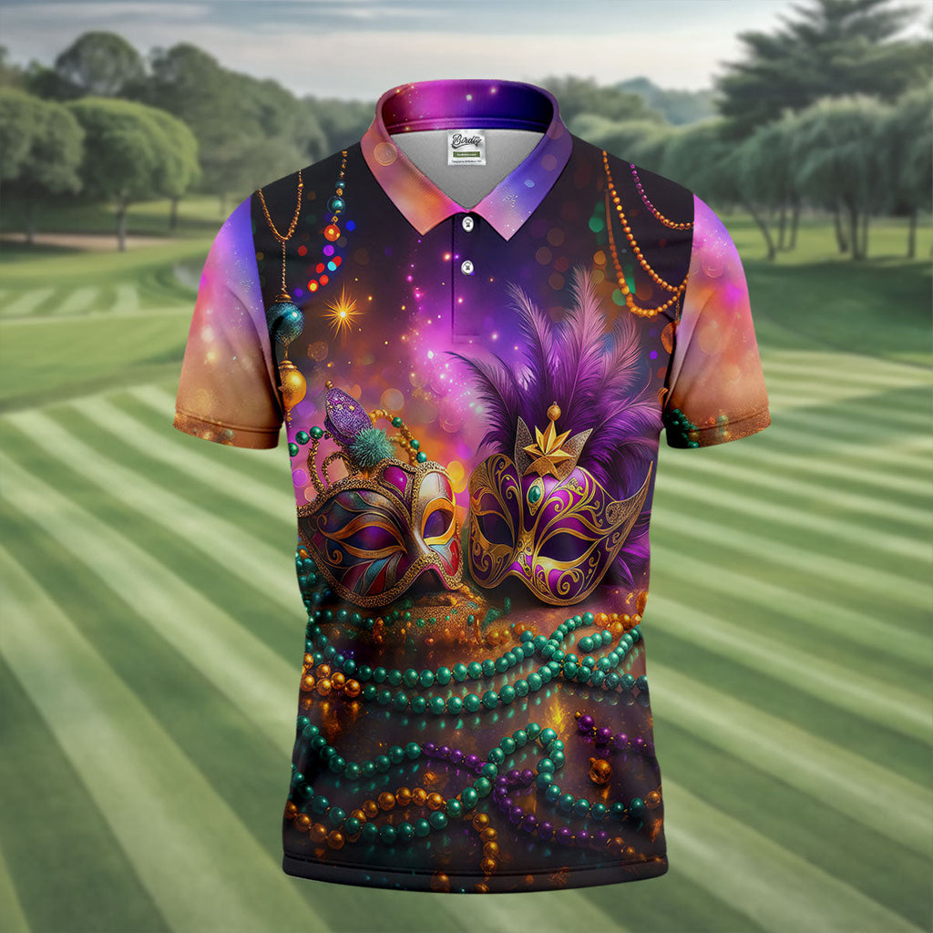 Carnival Mask Beads Chain Bokeh Effect Mardi Gras Golf Shirt, Polo Shirts For Men, Golf Shirts For Men