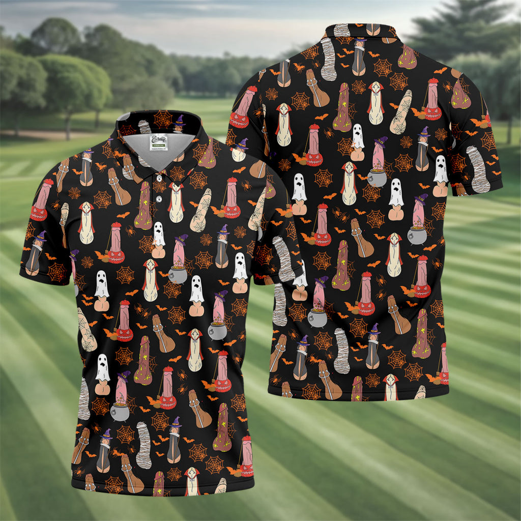 Funny Dirty Black Halloween Golf Shirt, Men's Funny Golf Shirts, Halloween Gift Idea, Golfing Apparel