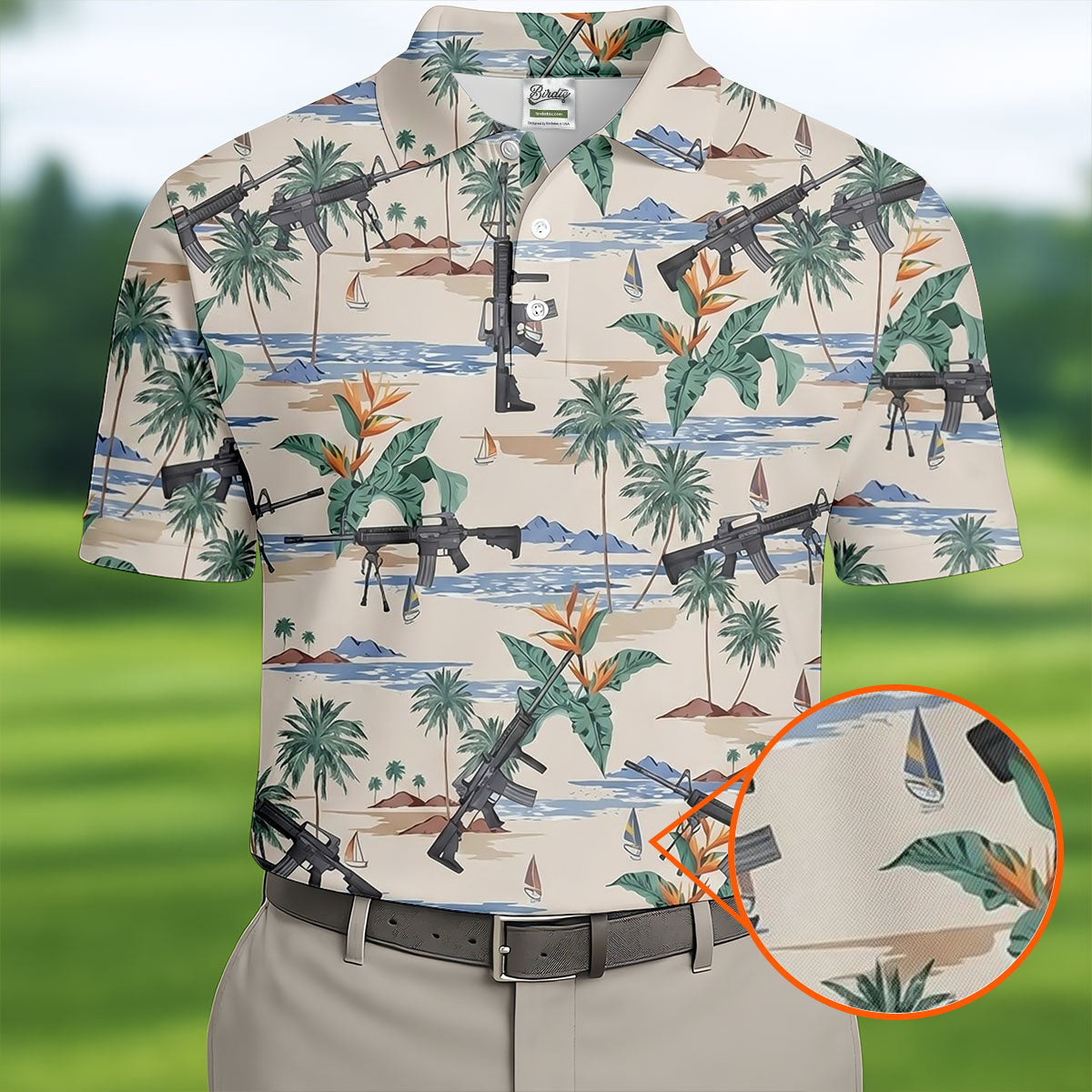 Hawaiian Palm Tree With Army Theme Golf Shirts For Men, Polo Shirts For Men, Golfing Apparel