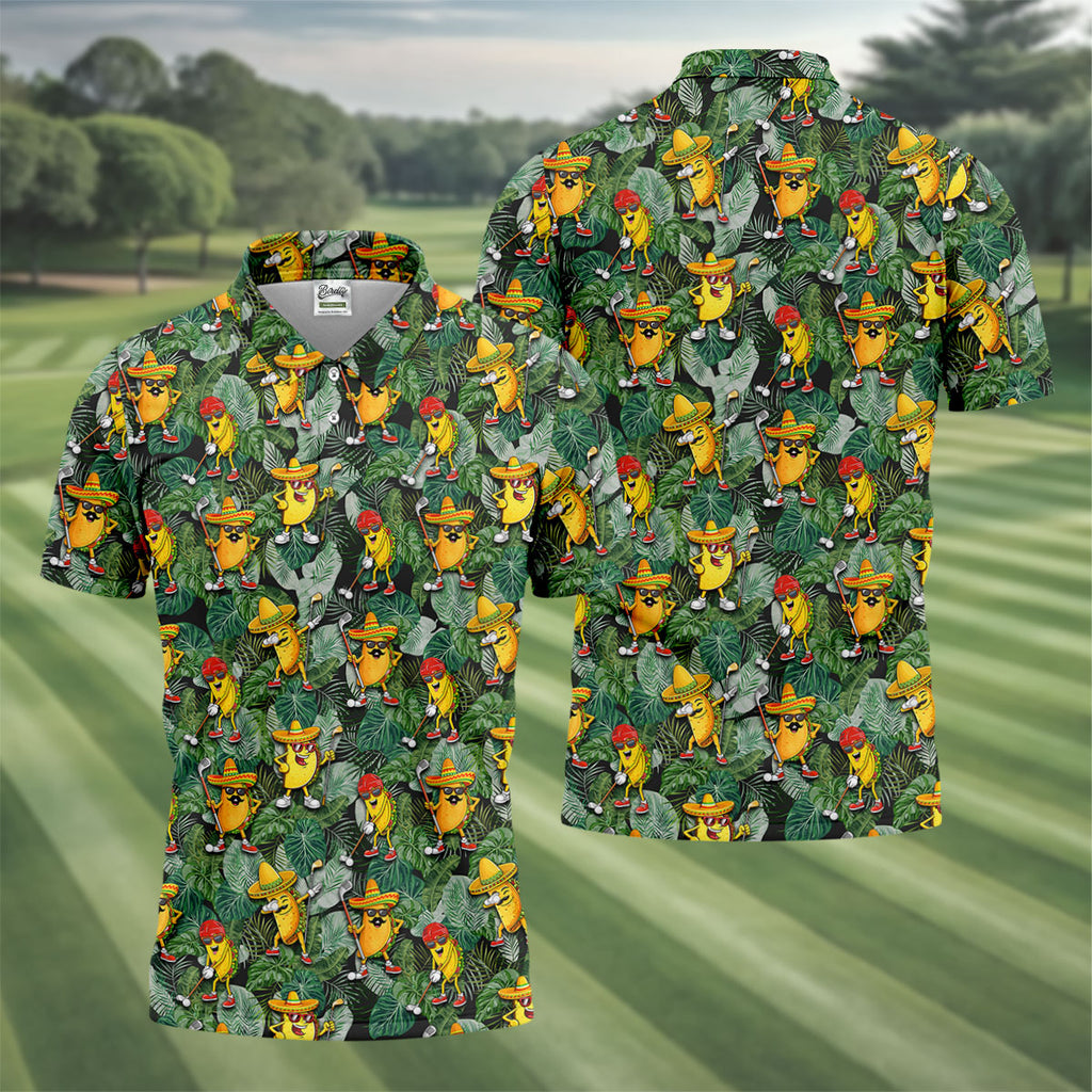 Funny Taco Golf Pose Tropical Men's Polo ShirtCinco De Mayo Fiesta Golf Shirt, Golf Shirts For Men