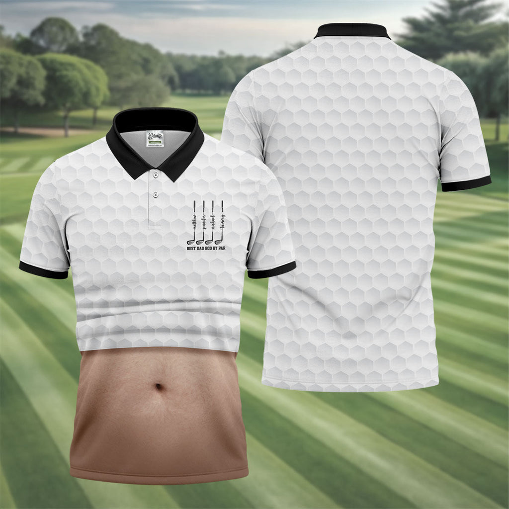 Best Dad Bod By Par White Men's Funny Golf Polo Shirts, Father's Day Golf Shirt, Golf Gift For Dad