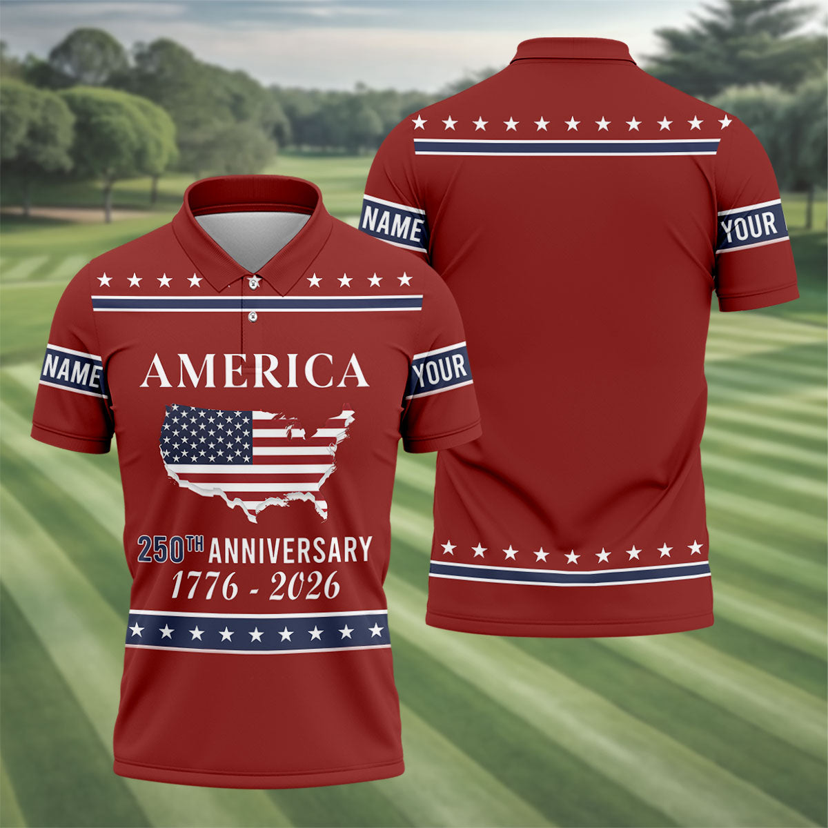 America 250th Anniversary 1776-2926 Red Golf Shirt, 4th Of July Patriotic Golf Shirts For Men