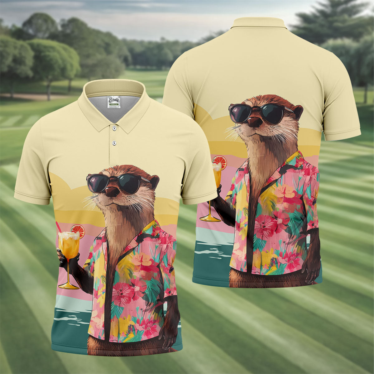 Funny Otter Tropical Theme Hawaiian Golf Shirt, Polo Shirts For Men, Golfing Apparel