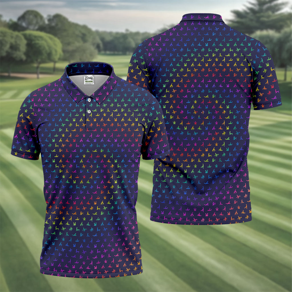 Naughty Position Adult Humor Rainbow Effect Men's Golf Polo Shirt Golf Gift For Men, Golf Shirts For Men