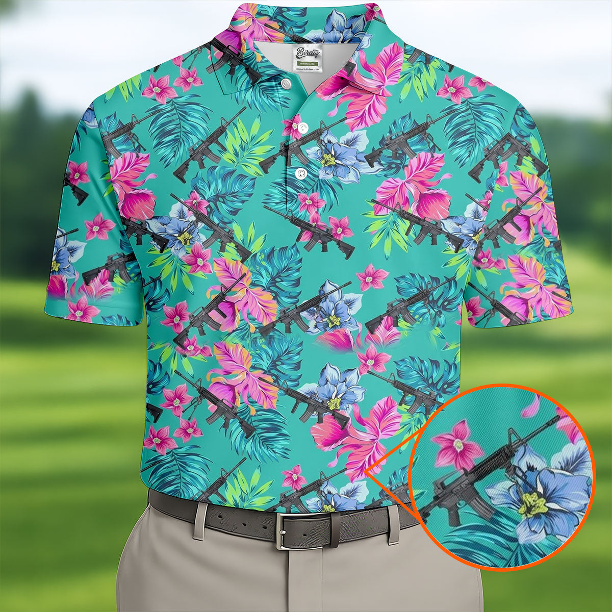 Hawaiian Floral With Army Theme Golf Shirts For Men, Polo Shirts For Men, Golfing Apparel