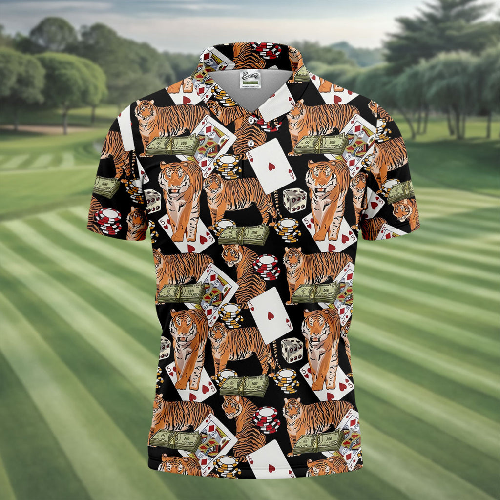 Money Tiger Poker Dice Chips And Cards Hawaiian Golf Shirt, Men's Funny Golf Shirts