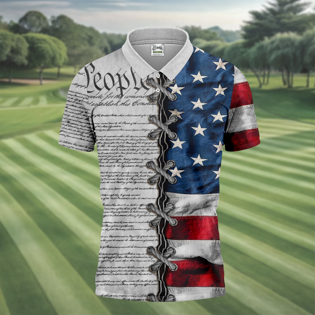 We The People Preamble Patriotic 4th Of July Grey Golf Shirt, 250th Anniversary Golf Shirts For Men