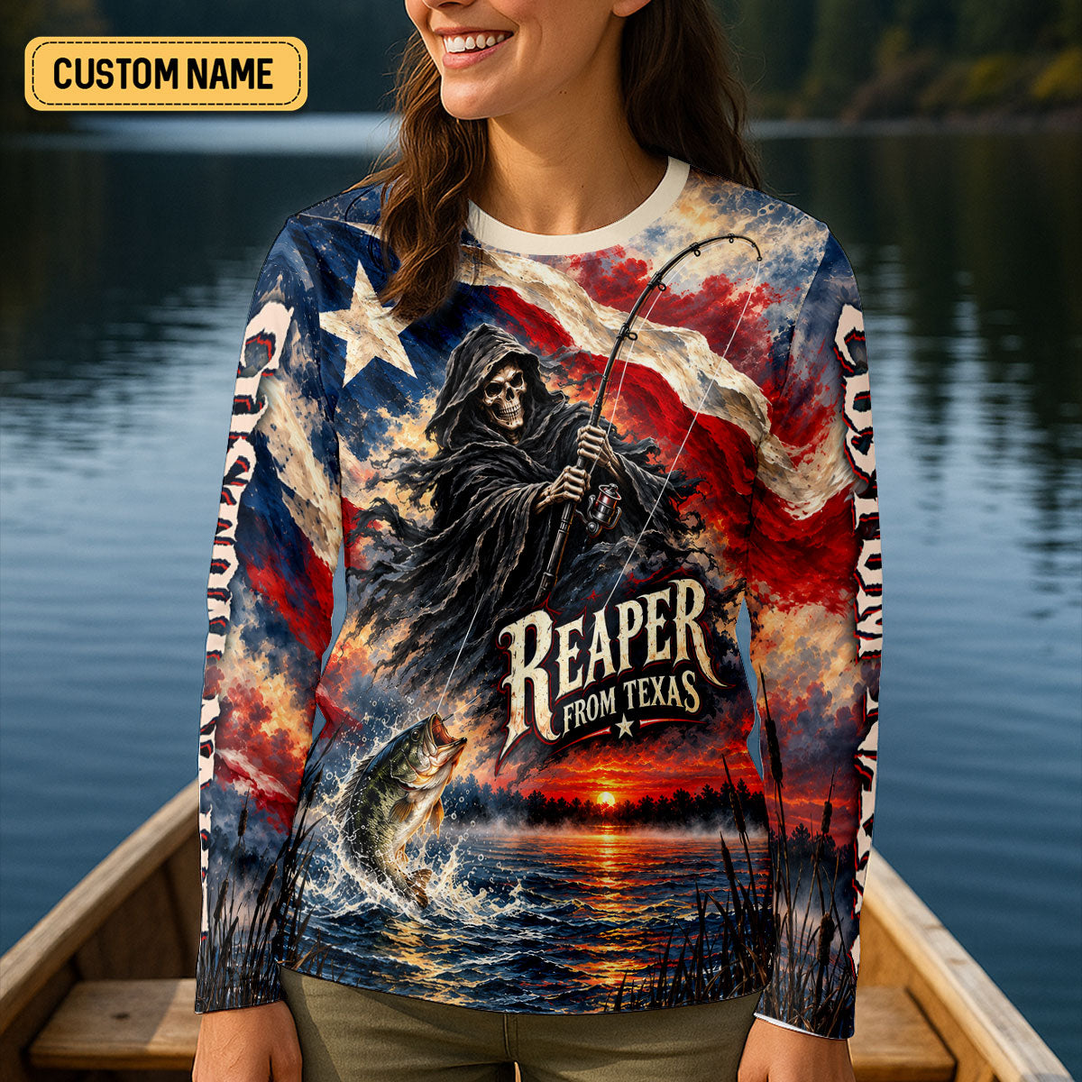 Reaper From Texas Bass Fishing UPF Shirt, Fishing Jersey, Fishing Apparel For Women