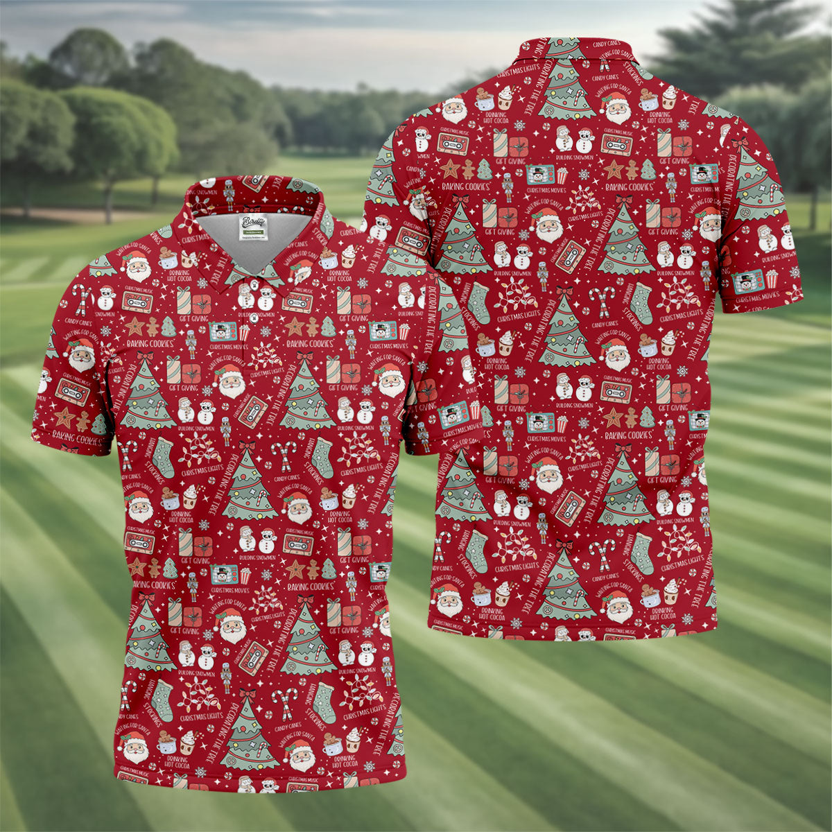 Tis The Season Santa Claus Gift Red Men's Golf Polo Shirts, Christmas Golf Shirt, Polo Shirts For Men
