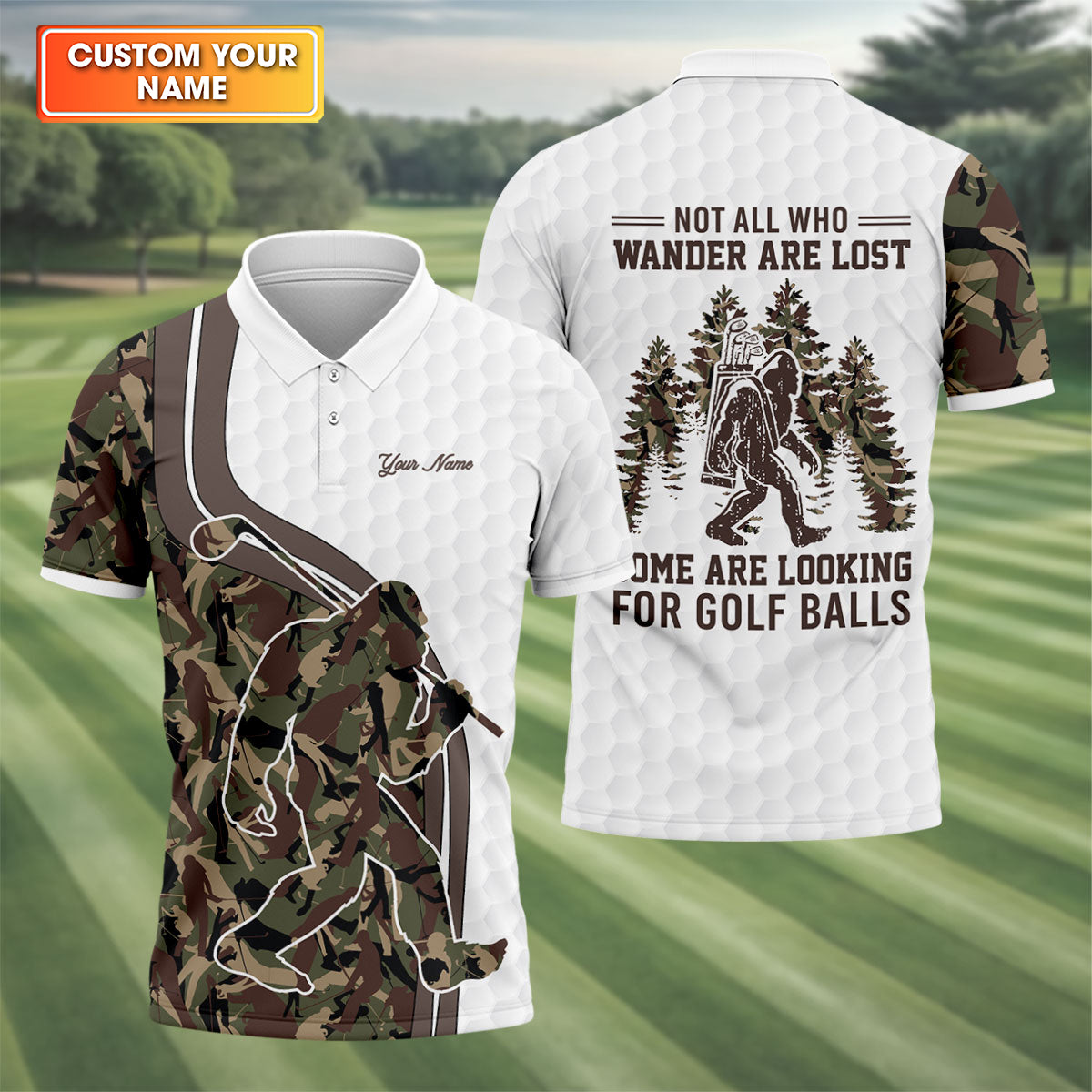 Not All Who Wander Are Lost Bigfoot Camouflage Funny Golf Shirt, Polo Shirts For Men, Golf Shirts For Men