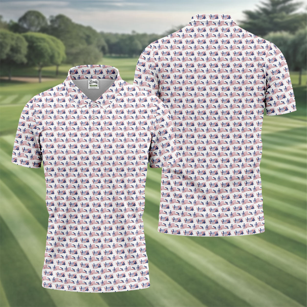 Naughty Position American Flag Pattern Patriotic Golf Shirts, 250th Anniversary Golf Shirts For Men