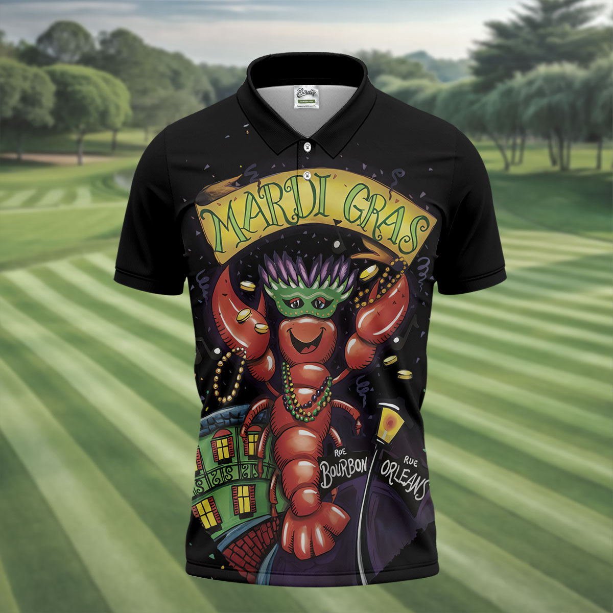 Mardi Gras Crawfish Rue Bourbon Black Golf Shirt, Polo Shirts For Men, Golf Shirts For Men