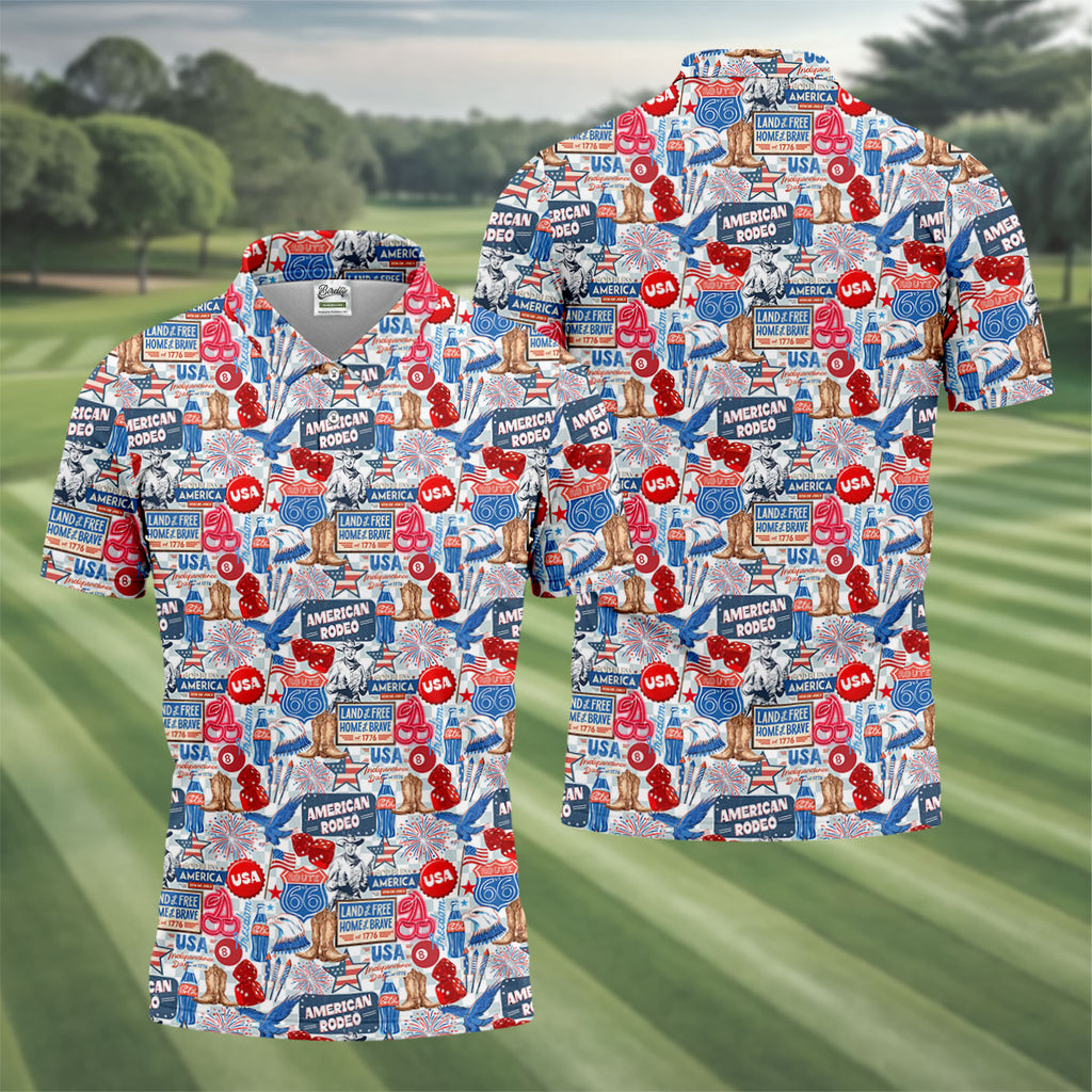 American Rodeo Western Theme Patriotic 4th Of July Golf Shirt, 250th Anniversary Golf Shirts For Men