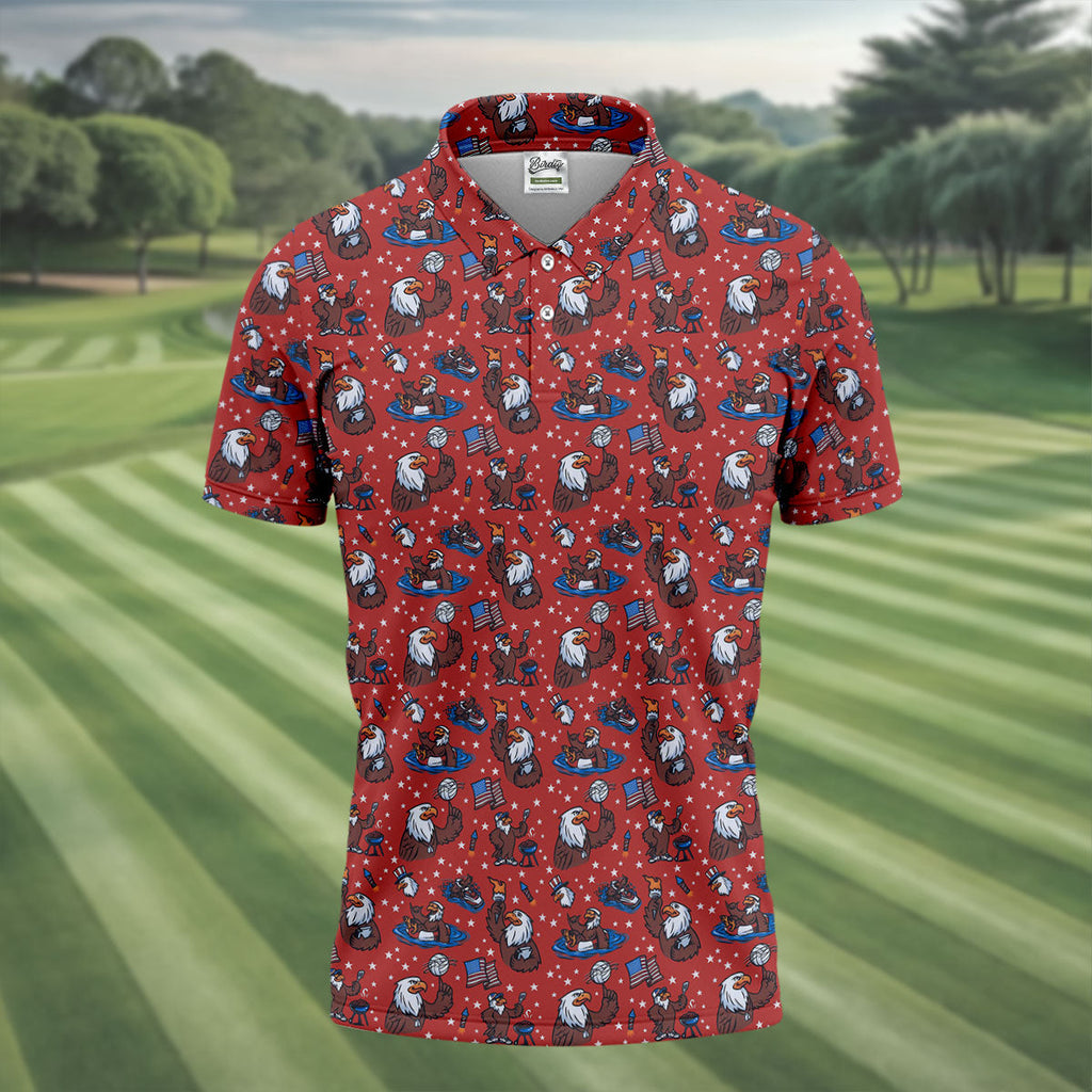 Patriotic Bald Eagle Golf Shirts For Men, 250th Anniversary 4th Of July Golf Shirt, Golf Gift For Men