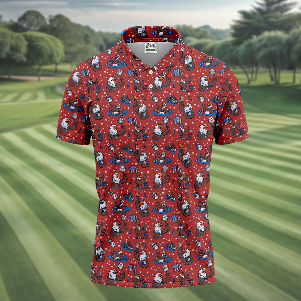 Patriotic Bald Eagle Golf Shirts For Men, 250th Anniversary 4th Of July Golf Shirt, Golf Gift For Men