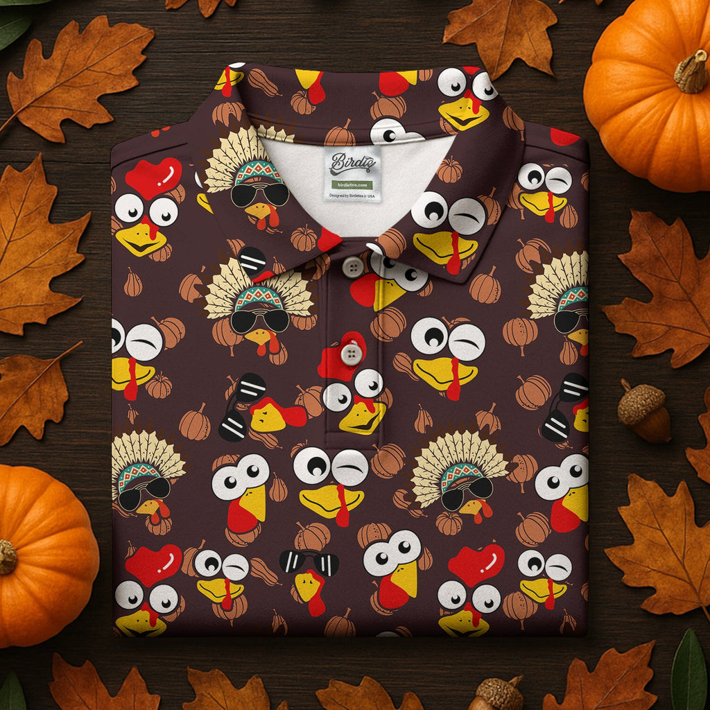 Thanksgiving Polo Golf Tops For Men, Pumpkin Turkey Fun Golf Shirts For Men, Thanksgiving Golf Gift For Men