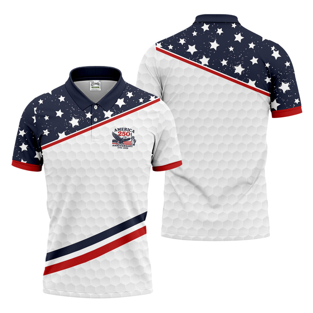 America 250 Anniversary Golf Ball Pattern Retro Golf Shirt, Patriotic 4th Of July Golf Shirts For Men