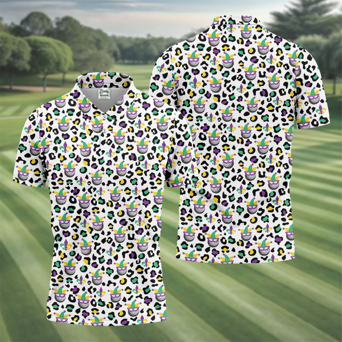 Mardi Gras Mask Leopard Spots Funny Golf Ball Golf Tops For Men, Polo ShirtFor Men, Golf Shirts For Men