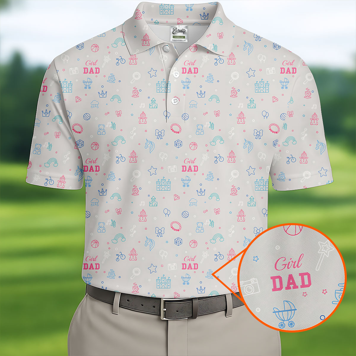 Dad Daughter Doodle Pattern Cute Golf Shirt, Father's Day Golf Shirt, Golf Gift For Dad