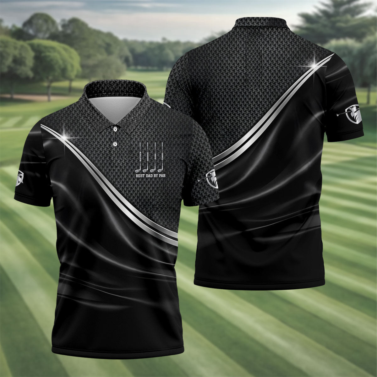 Best Dad By Par Black Houndstooth Father's Day Golf Shirt, Dad Golf Shirt, Golf Gift For Dad