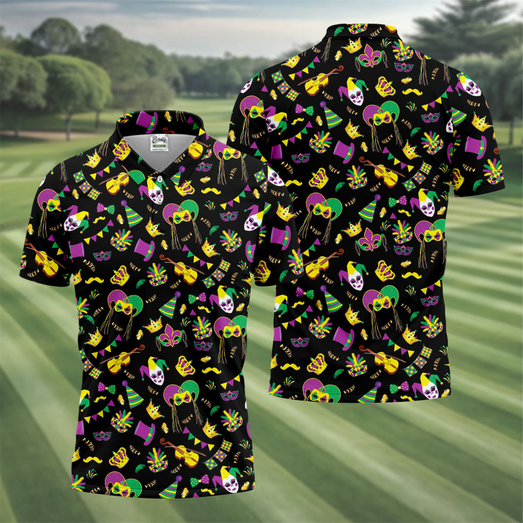 Festive Mask Purple Green Gold Mardi Gras Golf Shirt, Polo ShirtFor Men, Golf Shirts For Men