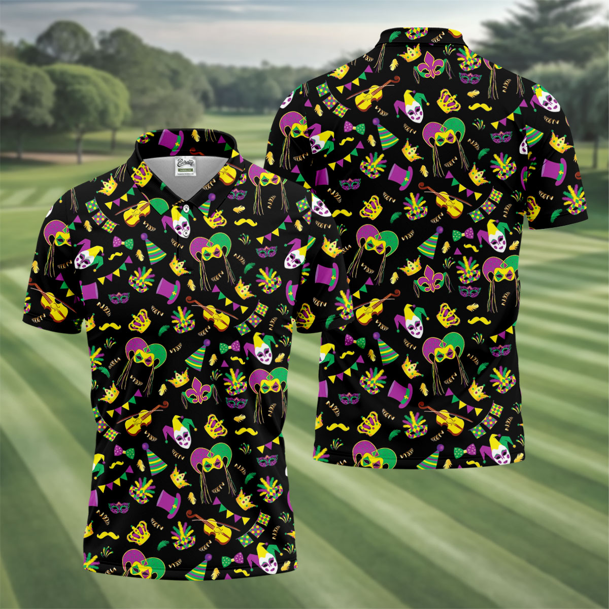 Festive Mask Purple Green Gold Mardi Gras Golf Shirt, Polo ShirtFor Men, Golf Shirts For Men